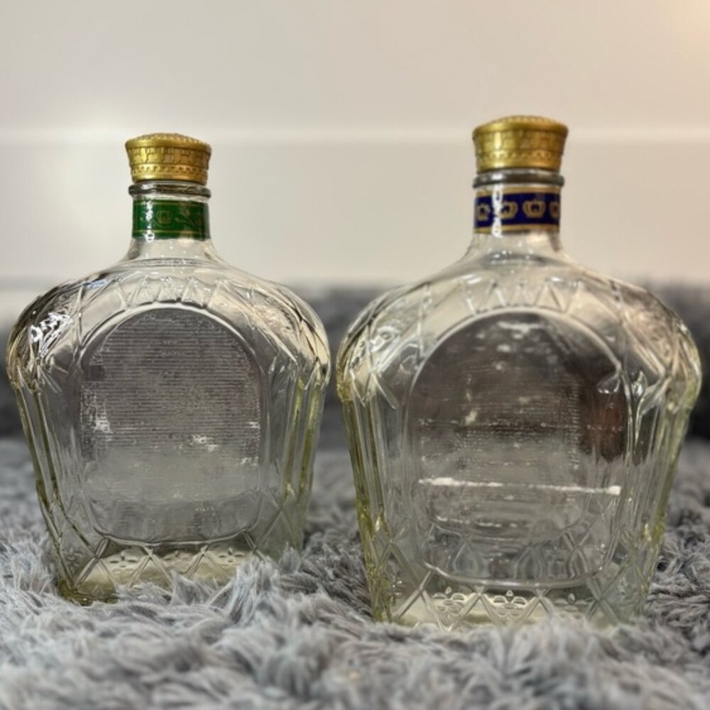 Crown Royal Empty Whiskey Bottles Lot of 2 750mL Canadian Glass DIY Decor
